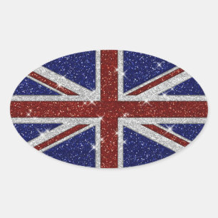 Glitzer Shiny Sparkle Union Jack Flag Ovaler Aufkleber