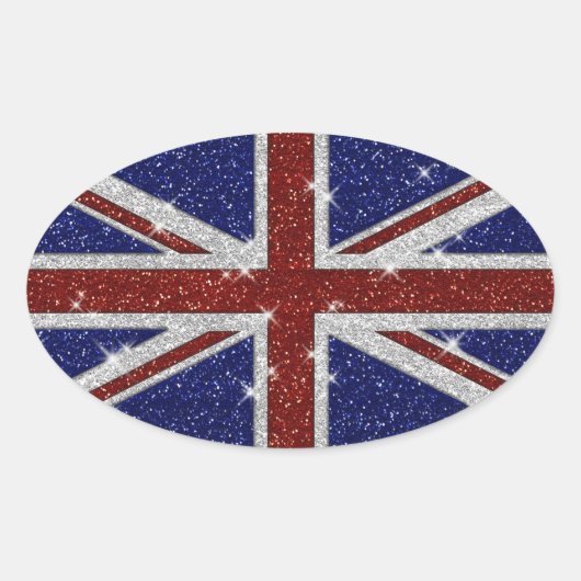 Glitzer Shiny Sparkle Union Jack Flag Ovaler Aufkleber (Vorderseite)