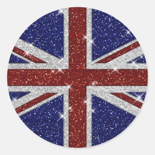 Glitzer Shiny Sparkle Union Jack Flag Runder Aufkleber (Vorderseite)