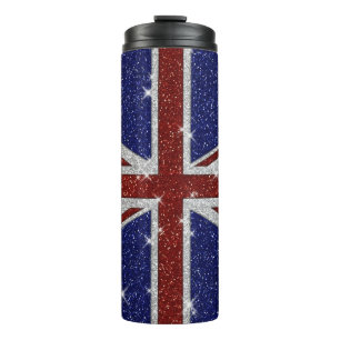 Glitzer Shiny Sparkle Union Jack Flag Thermosbecher
