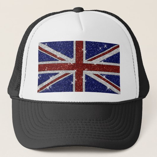 Glitzer Shiny Sparkle Union Jack Flag Truckerkappe (Vorderseite)