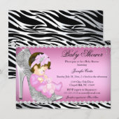 Glitzer Showbaby Girl Babydusche B Einladung (Vorne/Hinten)