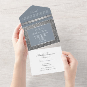 Glitzer Silber Elegante Winterhochzeit All In One Einladung