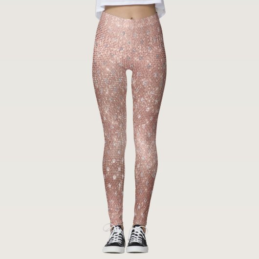 Glitzer Silber Pinsel Punkte Rosa Rose Gold Funkel Leggings (Vorderseite)