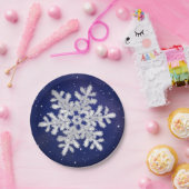 Glitzer Silber Schneeflocke auf Nachtflugpapier Pl Pappteller (Party)