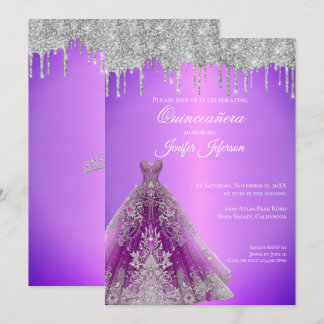 Glitzer Silber Tropfen Quinceanera Einladung