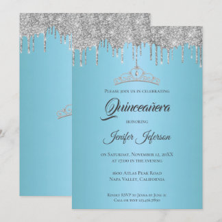 Glitzer Silber Tropfen Quinceanera Einladung