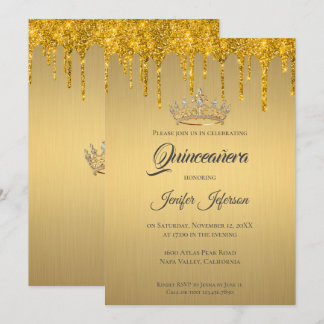 Glitzer Silber Tropfen Quinceanera Einladung