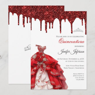 Glitzer Silber Tropfen Quinceanera Einladung
