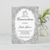 Glitzer Silber Winter Quinceanera Einladung (Stehend Vorderseite)