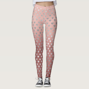 Glitzer-silberne kleine Herz-rosa Rosen-Goldglas Leggings