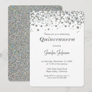 Glitzer silberne Konfetti Quinceanera-Einladung Einladung