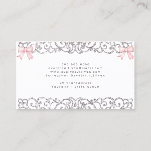 Glitzer Silberrahmen, rosa Bugkarte Visitenkarte (Rückseite)