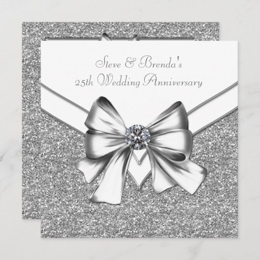 Glitzer Silver 25. Hochzeitstag Party Einladung (Vorne/Hinten)