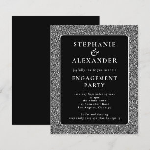 Glitzer Silver Black Engagement Party Invii