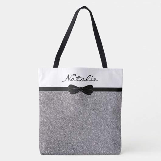 Glitzer Silver Black Personalisiert Shopping Tasche (Vorderseite)