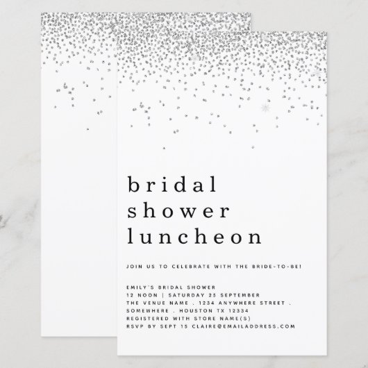 Glitzer Silver Brautparty Einladung (Vorne/Hinten)