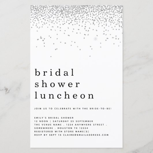 Glitzer Silver Brautparty Einladung (Vorderseite)