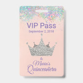 Glitzer Silver Crown Quinceñera VIP Ausweis (Back)