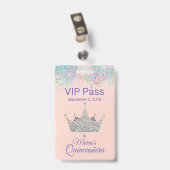 Glitzer Silver Crown Quinceñera VIP Ausweis (Back with Clip)