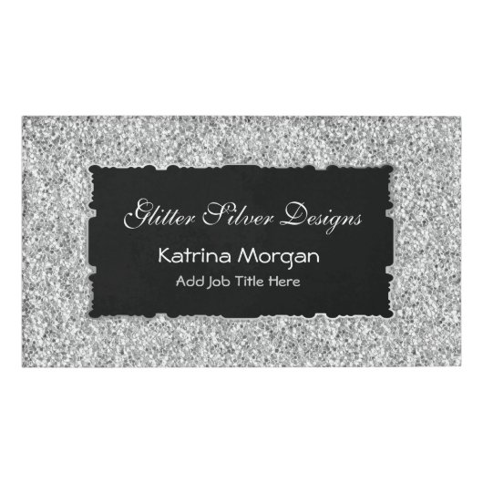 Glitzer Silver Elegance Name Tag Namenschild (Vorderseite)