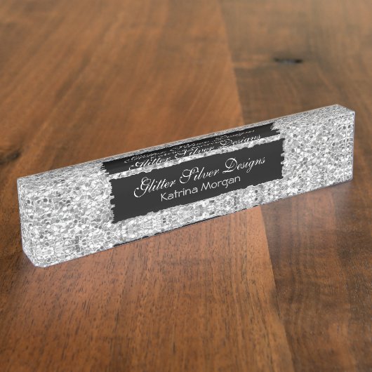 Glitzer Silver Elegance Namensplakette (Seite)
