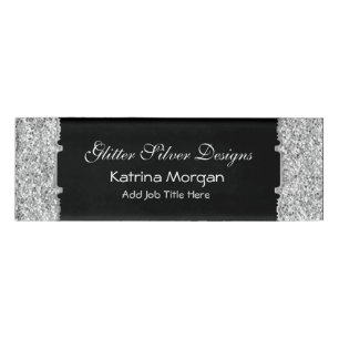 Glitzer Silver Elegance Skinny Name Tag Namenschild