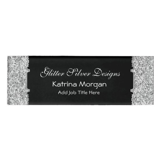 Glitzer Silver Elegance Skinny Name Tag Namenschild (Vorderseite)