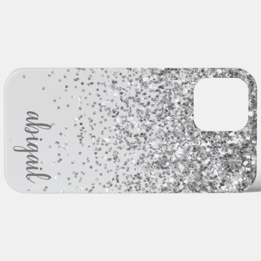 Glitzer Silver Elegant Moderner Monogramm Name Case-Mate iPhone Hülle (Rückseite (Horizontal))
