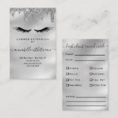 Glitzer Silver Eyelash Extension Client Record Visitenkarte (Vorne/Hinten)