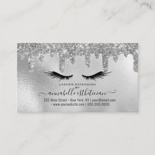 Glitzer Silver Eyelash Extension Loyalty Visitenkarte (Vorderseite)