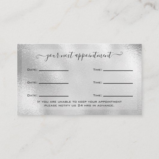 Glitzer Silver Eyelash Verlängerung Ernennung Visitenkarte (Rückseite)