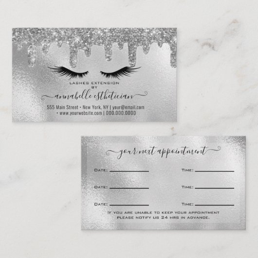 Glitzer Silver Eyelash Verlängerung Ernennung Visitenkarte (Vorne/Hinten)
