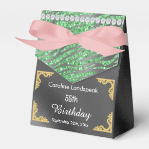Glitzer Silver Foil Green Zebra Print Birthday Geschenkschachtel