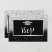 Glitzer Silver Grad Cap, Confetti Graduation Party RSVP Karte (Vorne/Hinten)