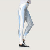 Glitzer Silver Gray Blue Pinsel Schlaganfälle Funk Leggings (Rechts)