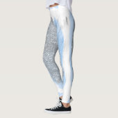 Glitzer Silver Gray Blue Pinsel Schlaganfälle Funk Leggings (Links)