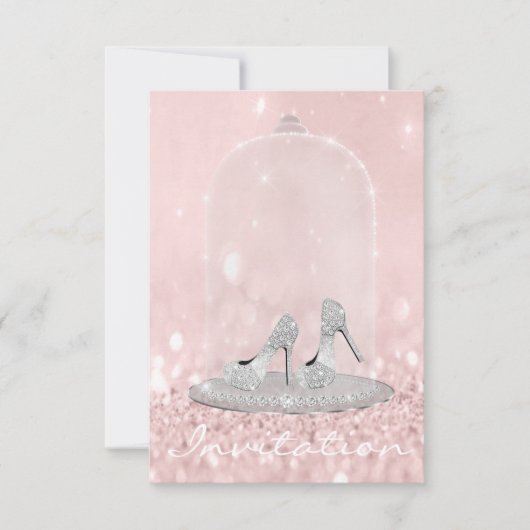 Glitzer Silver Gray Pink Diamond Shoes Glitzer Einladung (Vorderseite)