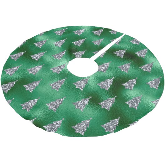 Glitzer Silver Green Tree Muster Chic Trendy Polyester Weihnachtsbaumdecke (Schrägansicht)