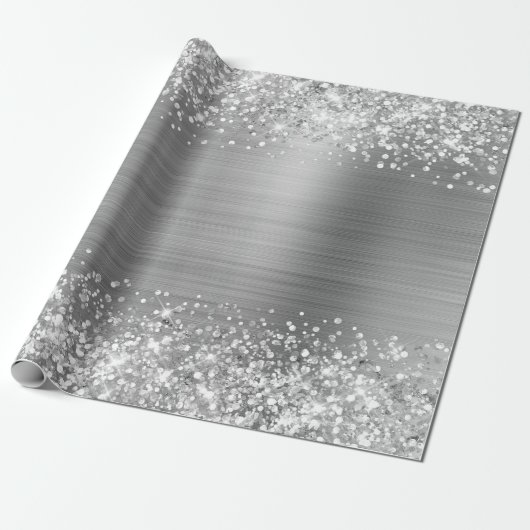 Glitzer Silver Imitats Foil Geschenkpapier (Ungerollt)