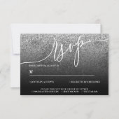 Glitzer Silver Modern Wedding Calligraphy RSVP Karte (Vorderseite)