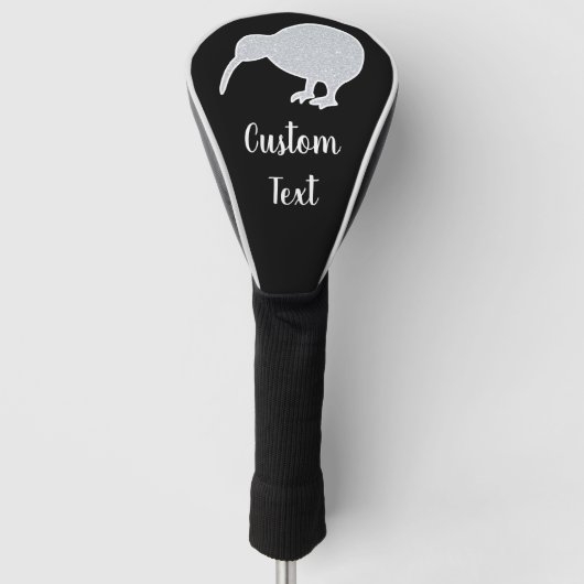 Glitzer Silver NZ Kiwi auf schwarz, benutzerdefini Golf Headcover (Vorderseite)