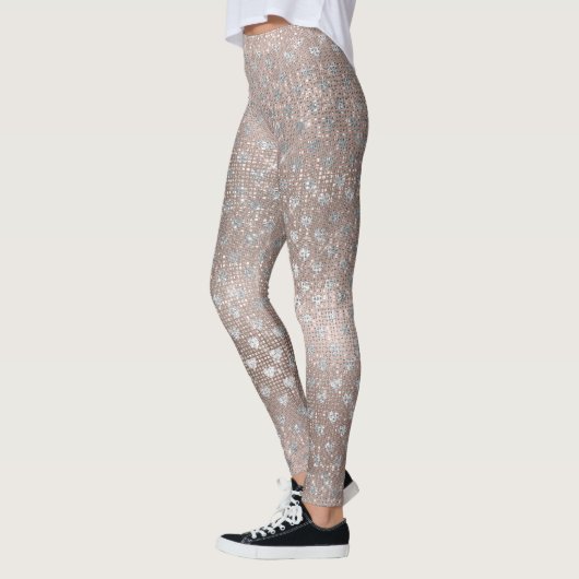 Glitzer Silver Pearl Hearts Rosa Rose Gold Funkeln Leggings (Links)