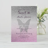 Glitzer Silver Pink Sweet 16 Geburtstag Einladung (Stehend Vorderseite)