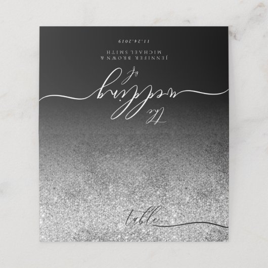 Glitzer Silver Schlichte Skripttabelle säubern Platzkarte (Außenseite Aufgefaltet)