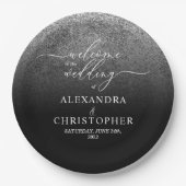 Glitzer Silver Sparkle Herzlich willkommen im Hoch Pappteller (Vorderseite)