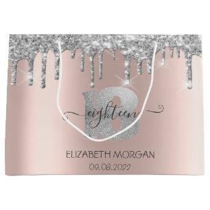 Glitzer Silver Tropfens Rose Gold 18. Geburtstag Große Geschenktüte