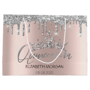 Glitzer Silver Tropfens Rose Gold Tiara Quinceañer Große Geschenktüte