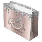 Glitzer Silver Tropfens Rose Gold Tiara Quinceañer Große Geschenktüte (Rückseite Schrägansicht)