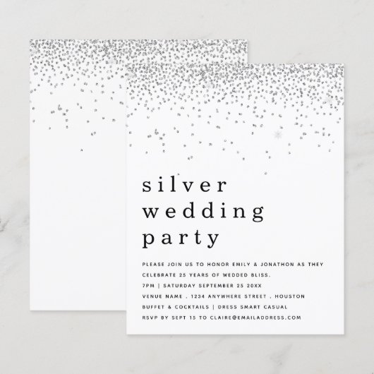 Glitzer Silver Wedding Party - Einladung (Vorne/Hinten)